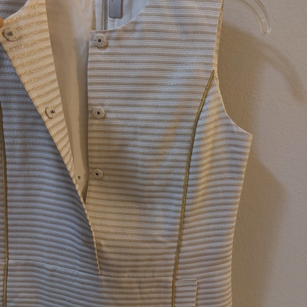 PUNCH A line Gold and Cream Over The Knee length Dress Size 4 - Picture 3 of 12